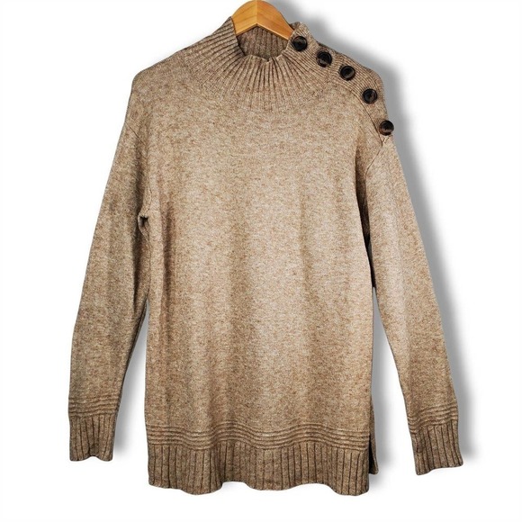 Anthropologie Margarita Sweater Tunic Side Button Pullover Sweater Tan Size XS - Picture 1 of 12